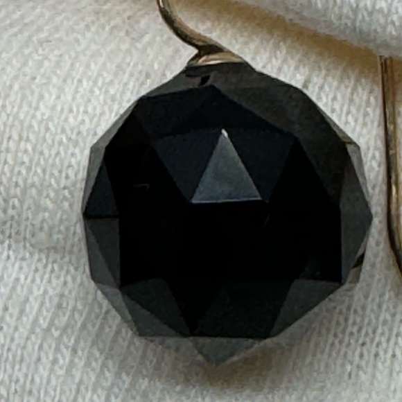 14K Gold Antique Mourning Victorian Black Faceted Earrings c1880 - Picture 3 of 10